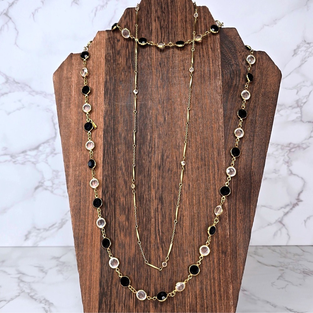 Swarovski Black and Clear Crystal Station Necklace 36in with 20in Accent Chain - Picture 8 of 10
